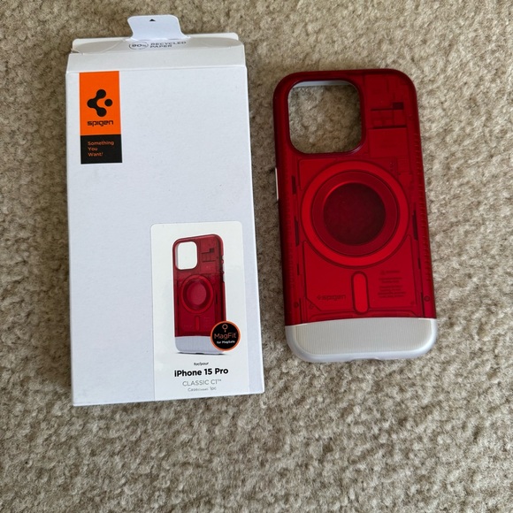 Spigen Red and Silver Case for iPhone 15 Pro - Picture 1 of 3